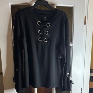 INC International Concepts Black Lace-Up Long Sleeve Top